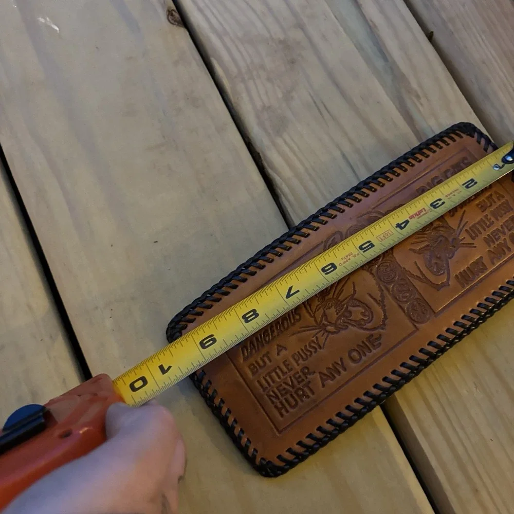 Handmade Leather Wallet Big Cats Can Be Dangerous Whipstitch Bi Fold USA Made